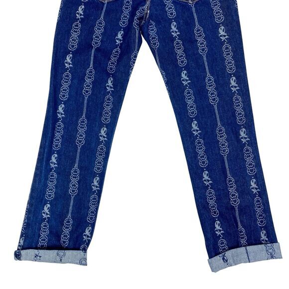 Tory Burch Jeans Womens 24 Blue Gemini Link Bloom Jacquard Rockabilly Denim Pant - Picture 8 of 16